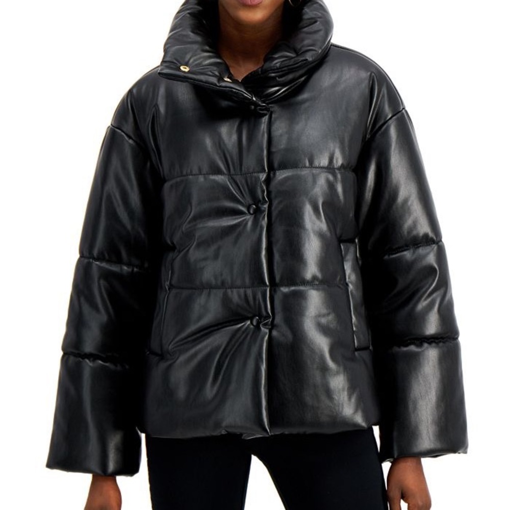 Faux Leather Puffer Jacket
